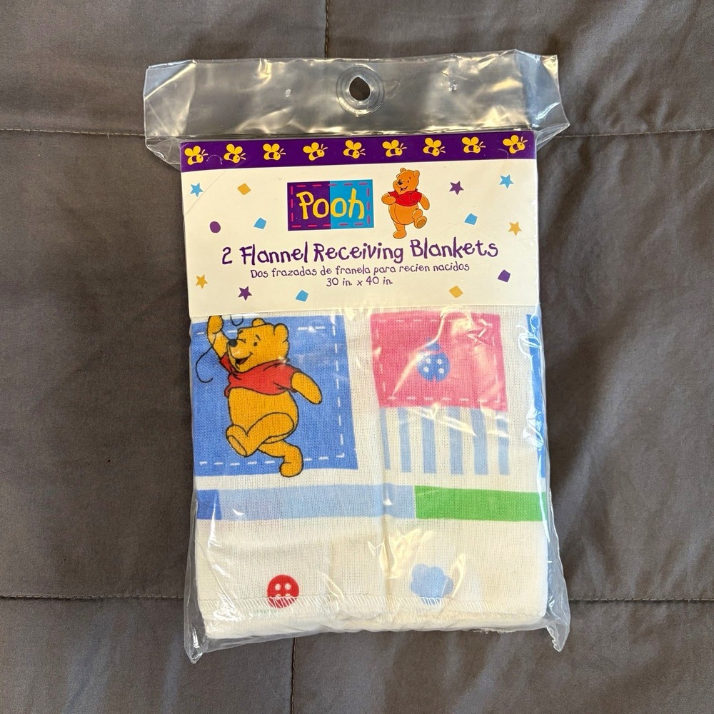 NOS Winnie Pooh 2 Flannel Baby Receiving Blankets VTG Kidcore Nostalgia 90s Cute